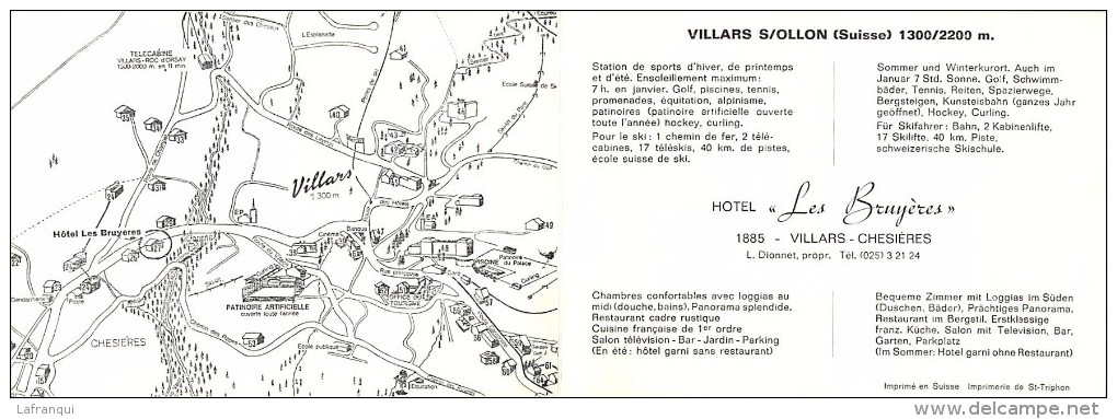 Suisse -gd Format Div- Ref M730- Carte 2 Volets -hotel Les Bruyeres *- Villars - Chesieres  -carte Bon Etat - - Villars-les-Moines