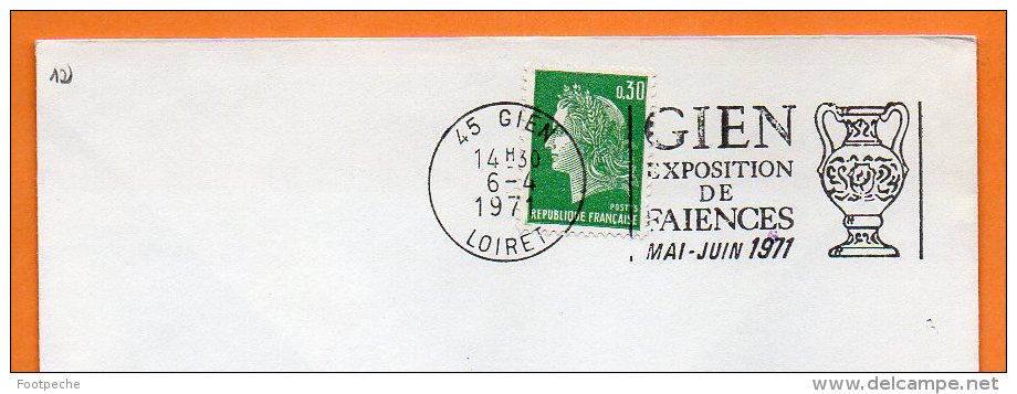 45 GIEN  EXPO. DE FAIENCES   6 / 4 / 1971  Lettre Entière N° N 596 - Maschinenstempel (Werbestempel)