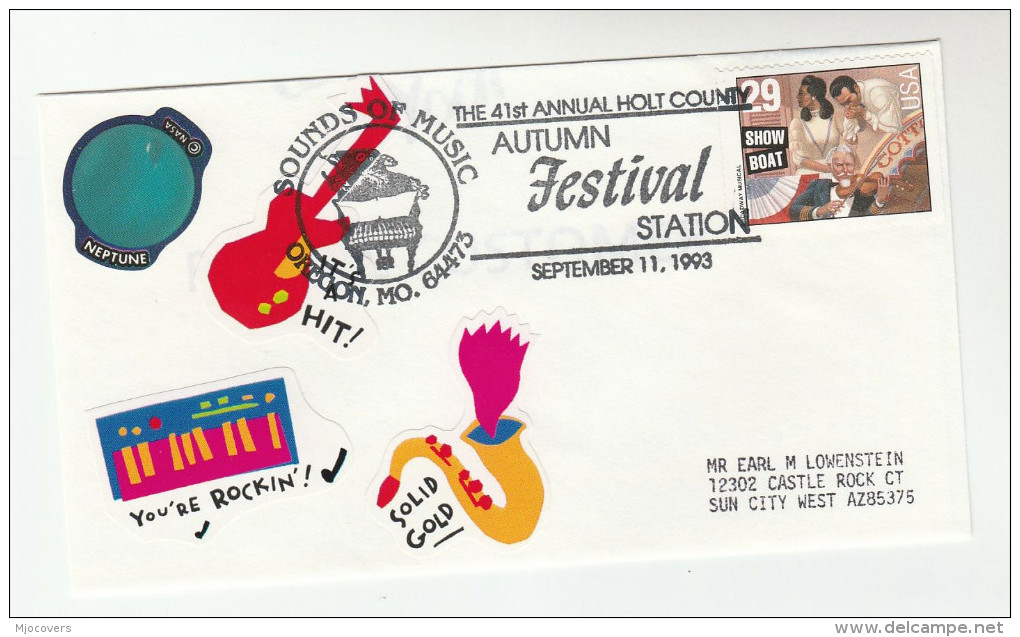 1993 OREGON  USA Holt County  SOUNDS OF MUSIC FESTIVAL EVENT COVER Stamps Show Boat Theatre - Music