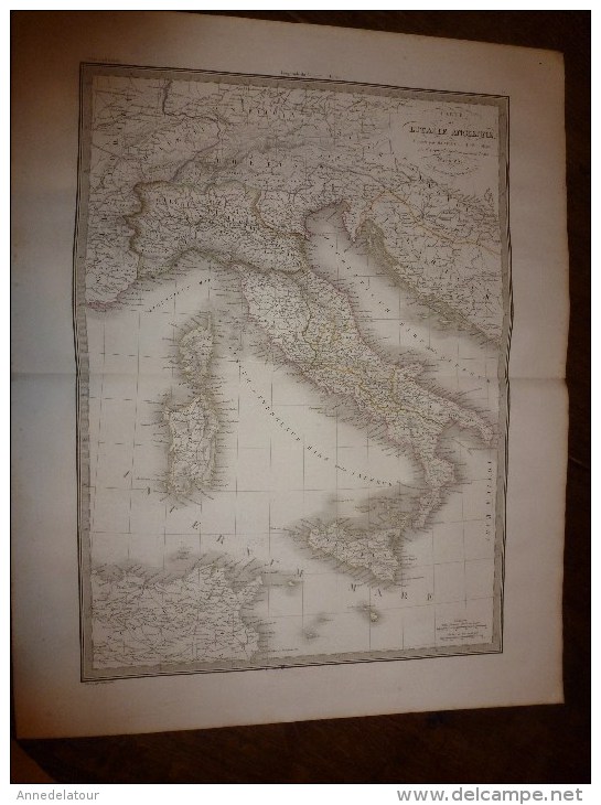 1832 Carte De L' ITALIE Ancienne Par Lapie 1er Géographe Du Roi,gravure Lallemand,Chez Eymery Fruger & Cie - Geographical Maps