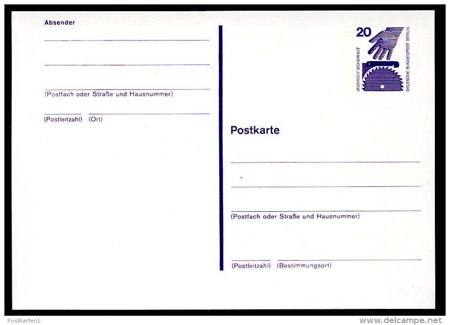 BERLIN P98 Postkarte UNFALLVERHÜTUNG II   ** 1975 - Postcards - Mint