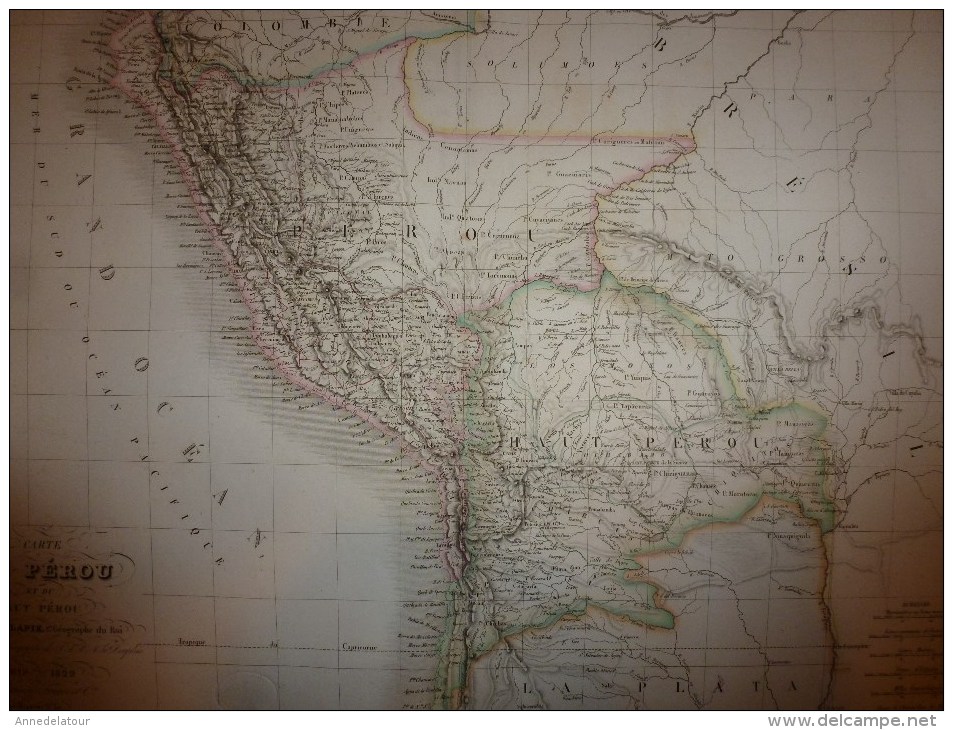 1829 Carte Du PEROU Et Ht PEROU Par Lapie 1er Géographe Du Roi,gravure Lallemand,Chez Eymery Fruger & Cie - Cartes Géographiques