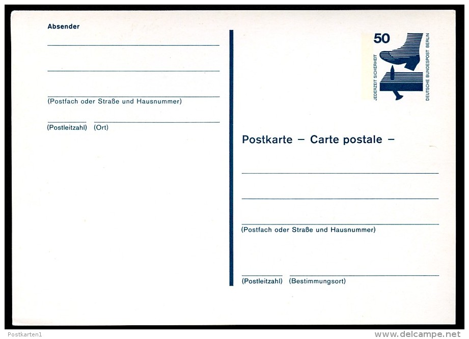 BERLIN P100 Postkarte UNFALLVERHÜTUNG II   ** 1976 - Postkarten - Ungebraucht