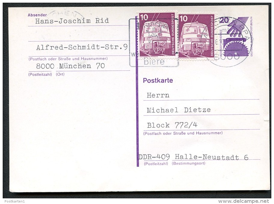 BERLIN P98 Postkarte Gebraucht München - Halle-Neustadt 1977 - Postcards - Used