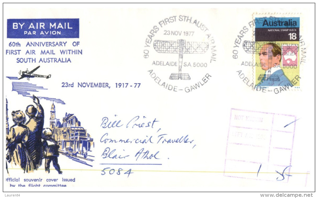 (7777 PH) Australia FDC Cover - 1977 - 60 Years First Sth Aust Airmail - Gawler To Adelaide (underpaid Taxed) - Impuestos