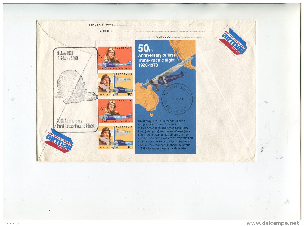 (Special 3) Australia - USA Cover - 1978 - 50th Anniverasy Trans Pacific Flight Mini Sheet On Cover + USA Stamp - Altri & Non Classificati