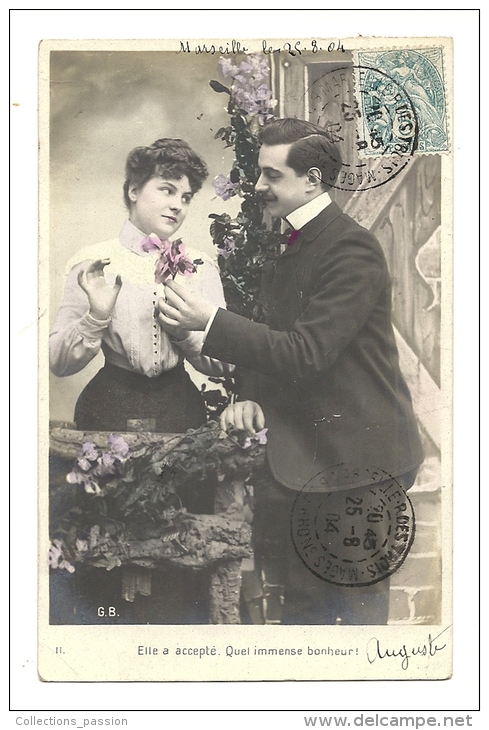 Cp, Couple, Elle A Accepté....., Voyagée 1904 - Paare