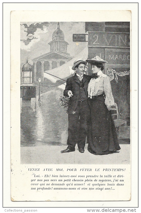 Cp, Couple, Venez Avec Moi, Pour Fêter Le Printemps, Voyagée 1905 - Paare