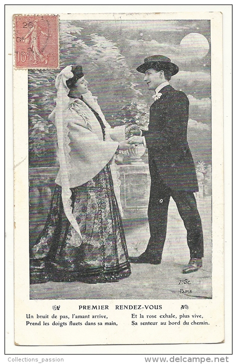 Cp, Couple, Premier Rendez-Vous, Voyagée 1906 ?? - Paare