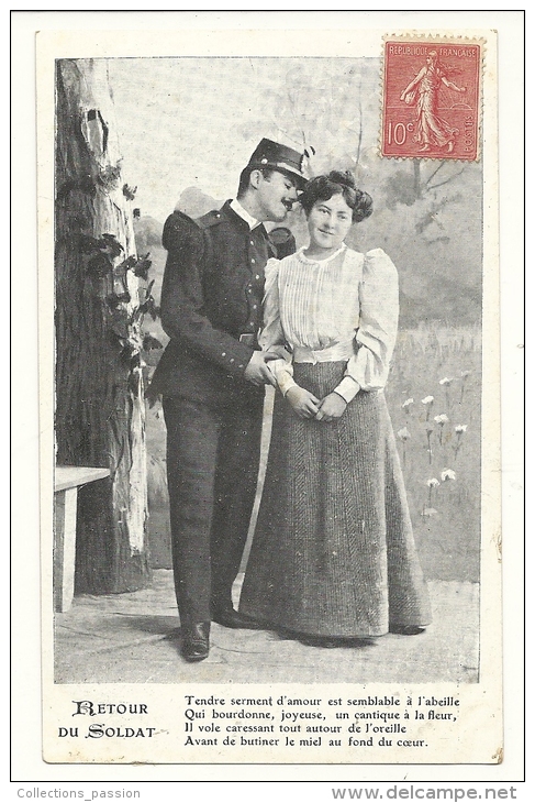 Cp, Couple, Retour Du Soldat, Voyagée 1907 - Paare