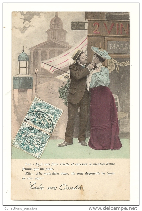 Cp, Couple, Lui - Et Je Sais Faire Risett...., Voyagée 1904 - Paare