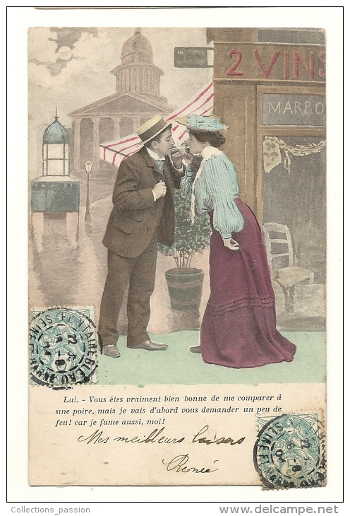 Cp, Couple, Lui - Vous êtes Vraiment Bien Bonne De Me Comparer...., Voyagée 1904 - Paare