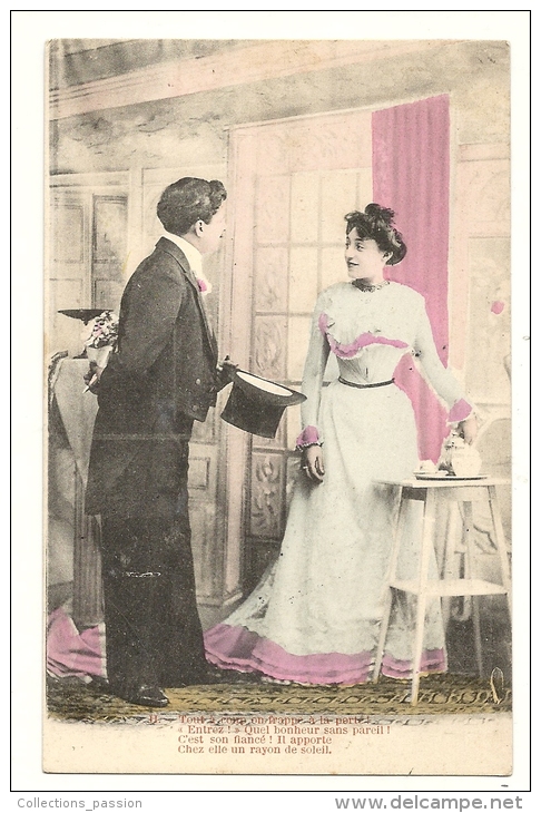 Cp, Couple, 11 - Tout à Coups On Frappe à La Porte...., Voyagée 1904 - Paare