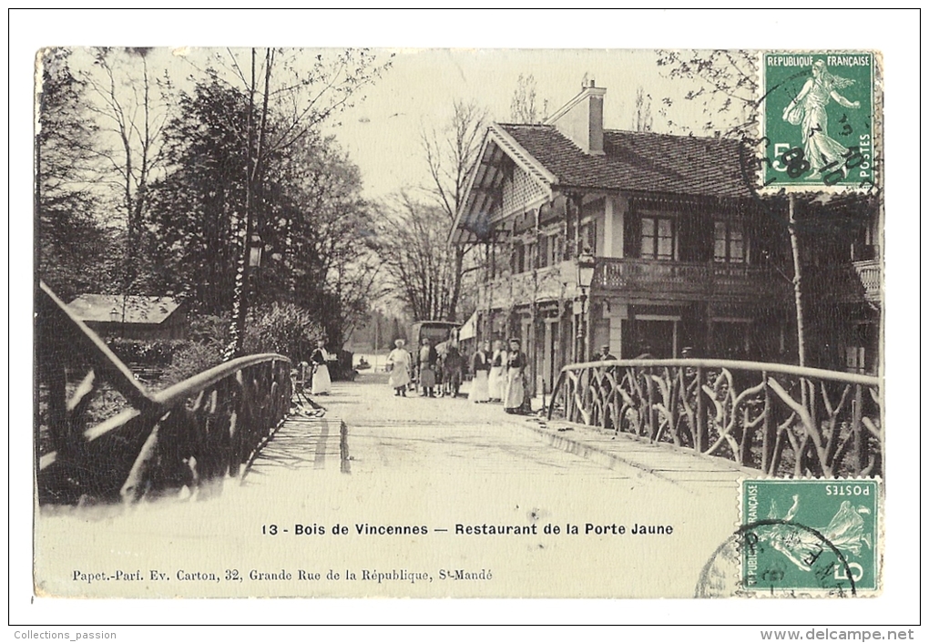 Cp, Commerce, Bois De Vincennes, Restaurant De La Porte Jaune, Voyagée 1908 - Ristoranti