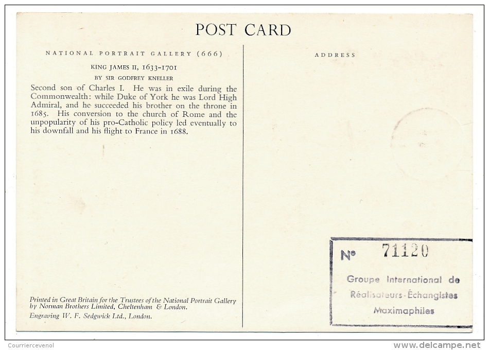 BARBUDA - 1 Carte Maximum - Roi James II ( Angleterre / National Portrait Gallery) 1971 - Royalties, Royals