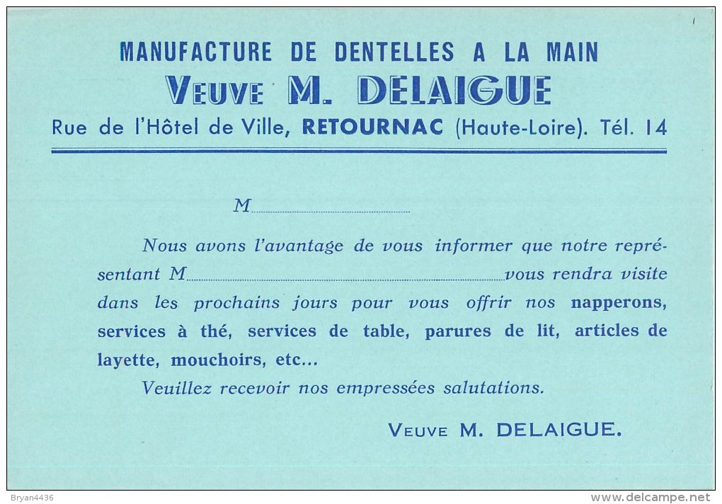 43 - Retournac - Manufacture De Dentelles - Haute-Loire -  Voir Scan - Retournac