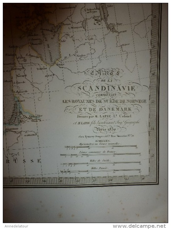 1830 Carte De SCANDINAVIE(Suede,Norvège,Danemark),par Lapie Géographe Du Roi,gravure Lallemand,Chez Eymery Fruger & Cie - Cartes Géographiques