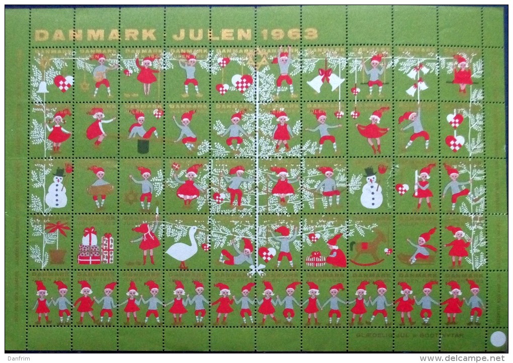 Denmark Christmas Seal 1963 MNH ( **)  Full Sheet Folded  Pixie Children And Christmas Themes - Feuilles Complètes Et Multiples