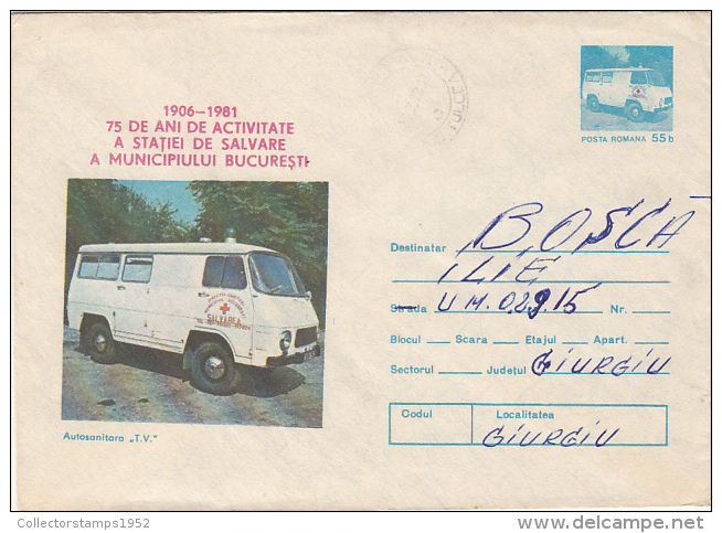 14721- FIRST AID, AMBULANCE SERVICE, COVER STATIONERY, 1981, ROMANIA - Secourisme