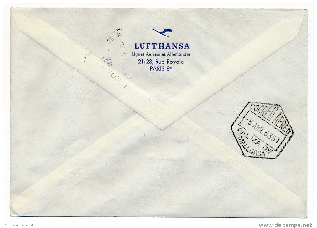 Enveloppe - Premier Vol LUFTHANSA - Nice Cote D'Azur => Palma - LH 178 - 5 Avril 1963 - Premiers Vols