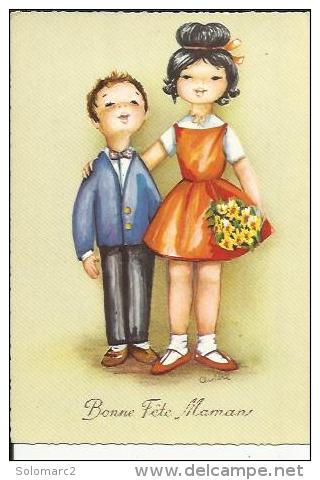 Carte Dentelée  De Couple D'Enfants Offrand Des Fleurs-( Neuve - Fête Des Mères