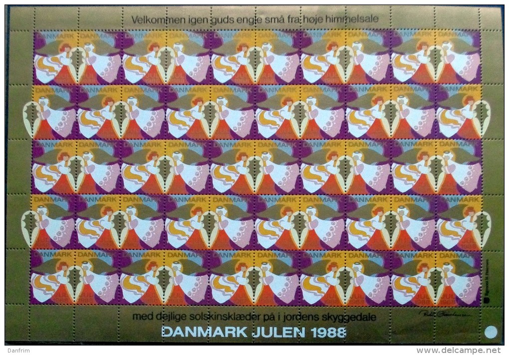 Denmark Christmas Seal 1988 MNH ( **)  Full Sheet  Unfolded  Christmas Angels - Ganze Bögen