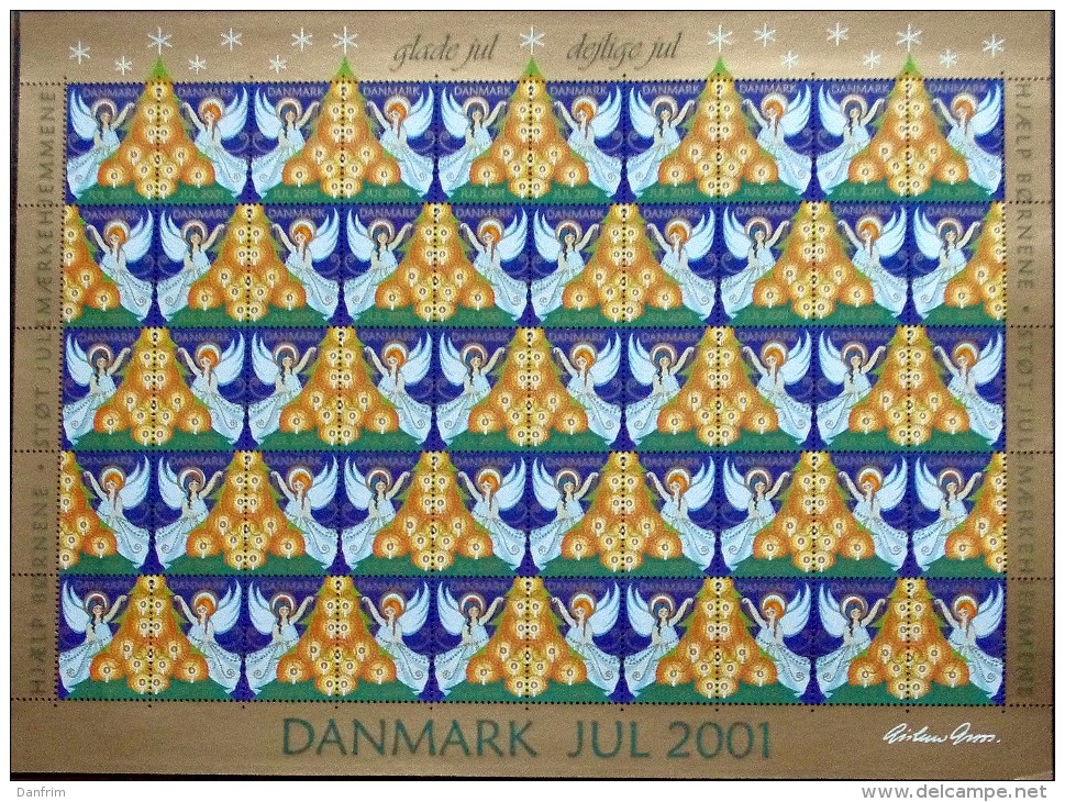 Denmark Christmas Seal 2001 MNH ( **)  Full Sheet  Unfolded  Christmasmotives - Feuilles Complètes Et Multiples