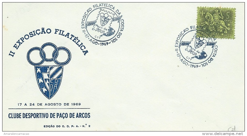 TIMBRES - STAMPS - MARCOPHILIE - PORTUGAL - CACHET II EXPOSITION PHILATELIQUE DA COSTA DO SOL -PAÇO DE ARCOS 17-08-1969 - Postal Logo & Postmarks