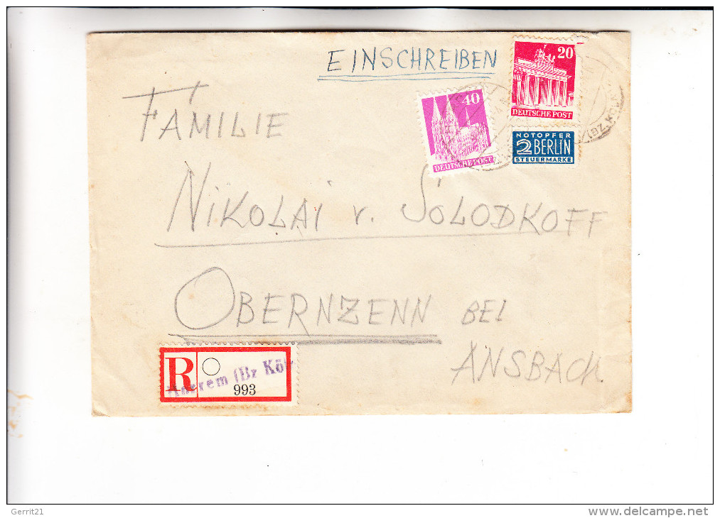 5014 KERPEN - HORREM, POSTGESCHICHTE, Einschreiben Handstempel, 1949 - Kerpen