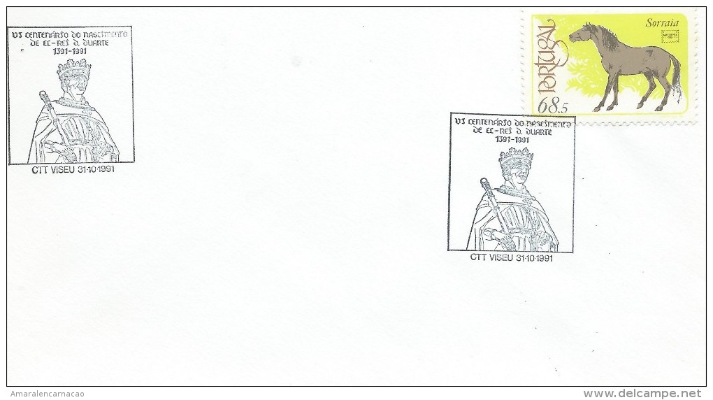 TIMBRES - STAMPS - MARCOPHILIE - PORTUGAL - CACHET CENTe. NAISSANCE DU ROI D. DUARTE - VISEU - 31-10-1991 - Postal Logo & Postmarks