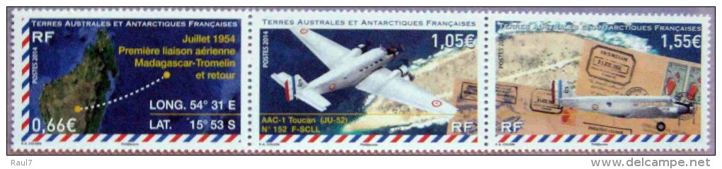 T.A.A.F  2014 - 60e Ann De La 1ere Liaison Aérienne, Avions - 3 Val Neufs // Mnh - Unused Stamps