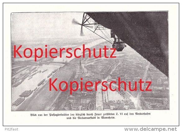 Original Zeitungsausschnitt - 1911 - Zeppelin Z. VI , Durch Feuer Zerstört , Blick Auf Neckarhafen In Mannheim !!! - Luchtvaart