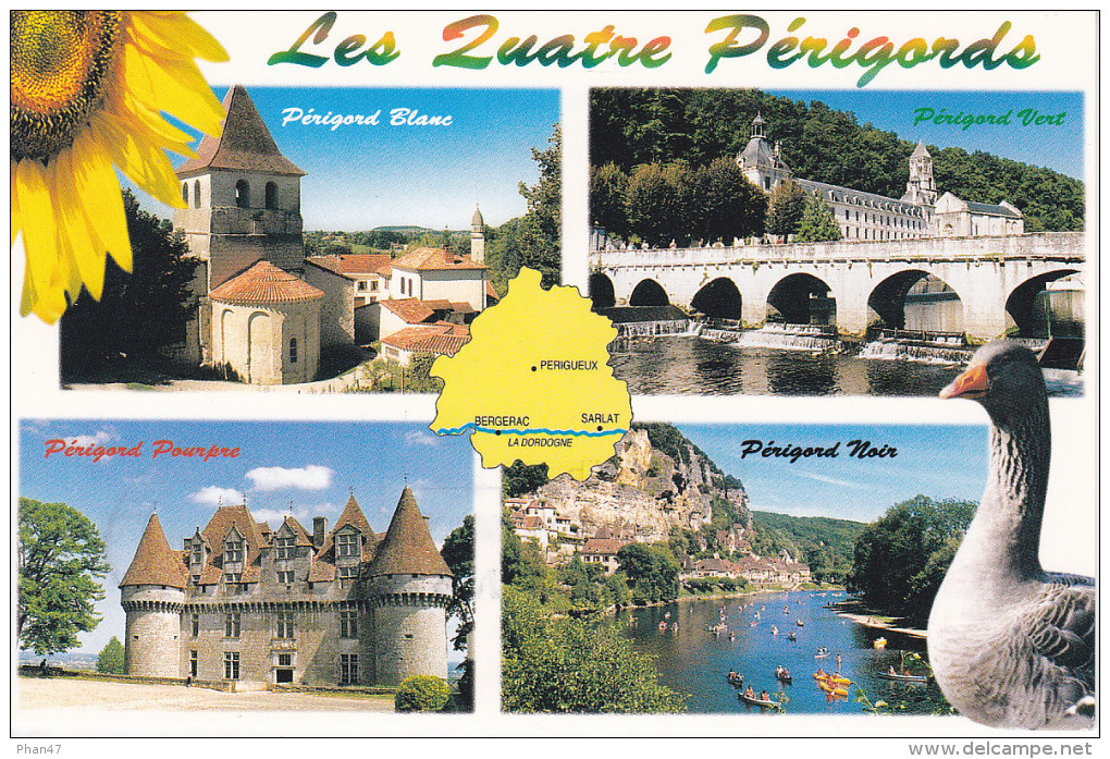 LES QUATRE PERIGORDS, Blanc, Vert, Pourpre, Noir, Oie, Carte, Riberac, Brantôme, Bergerac, Sarlat, Ed. France Regard - Aquitaine