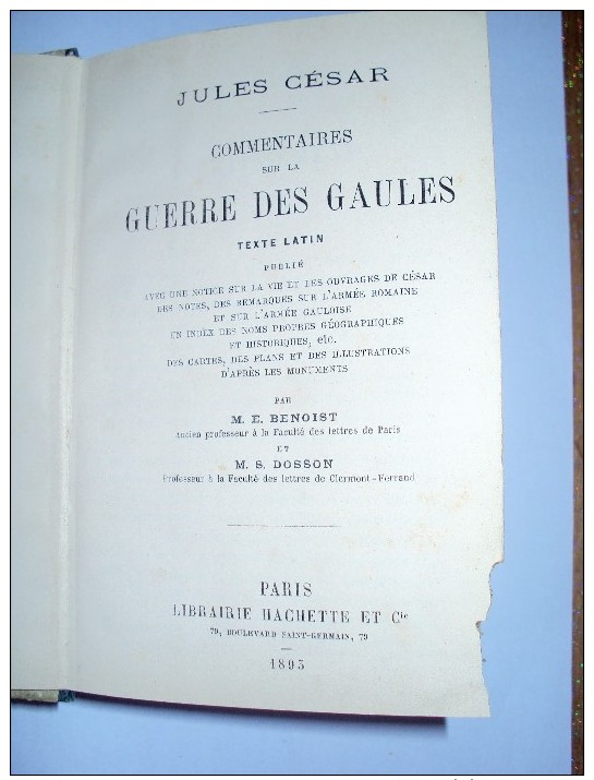 Commentaires Sur La Guerre Des Gaules Jules César Par BENOIST ET DOSSON, 1893 Hachette & Cie - 1801-1900