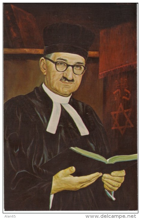 Morris Katz Artist Signed, Alexander Astor Chief Rabbi New Zealand, C1970s Vintage Postcard - Jewish