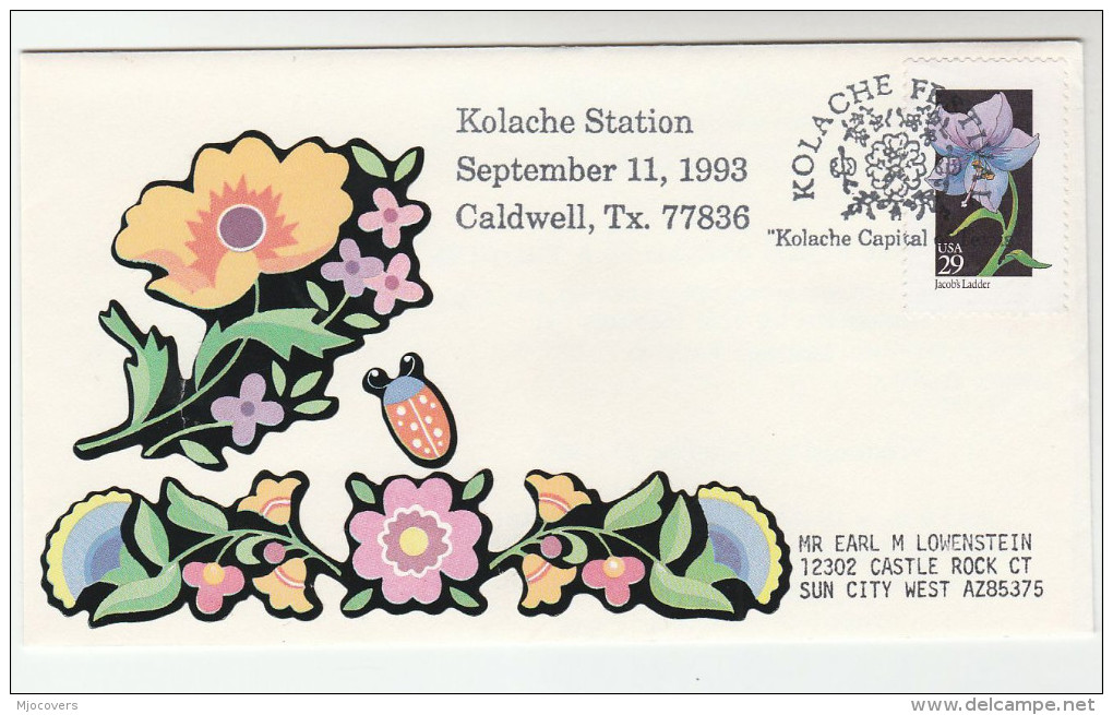 1993 Kolache  FLOWER EVENT COVER  USA Stamps  INSECT Label Flowers - Other & Unclassified