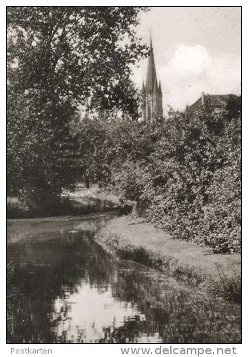 ÄLTERE POSTKARTE GRUSS AUS EMSDETTEN SCHWIMMBAD KIRCHE HILL swimming pool church église postcard cpa AK Ansichtskarte