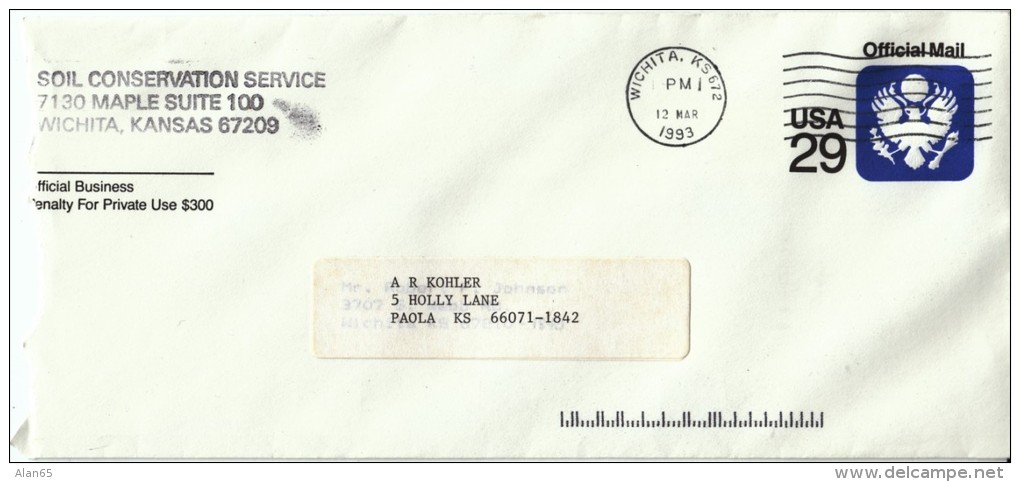 #UO84 29-cent Official Mail Stamped Envelope Stationery 1991 Cover - Officials