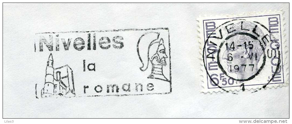 NIVELLES 1977 Flamme Nivelles La Romane Personnage Casqué Géant - Sellados Mecánicos