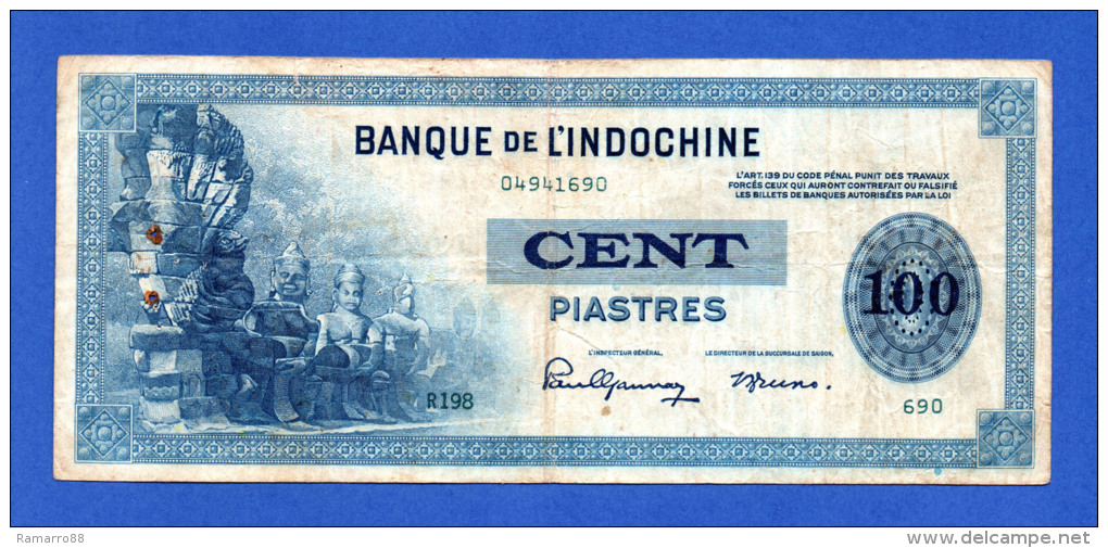 French Indochina 100 Piastres 1945 Pick 78a  F+ - Indocina