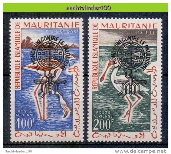 Mmf232 FAUNA VOGELS LEPELAAR FLAMINGO SPOONBILL * OVERPRINT * BIRDS VÖGEL AVES OISEAUX MAURITANIE 1962 PF/MNH - Flamingo