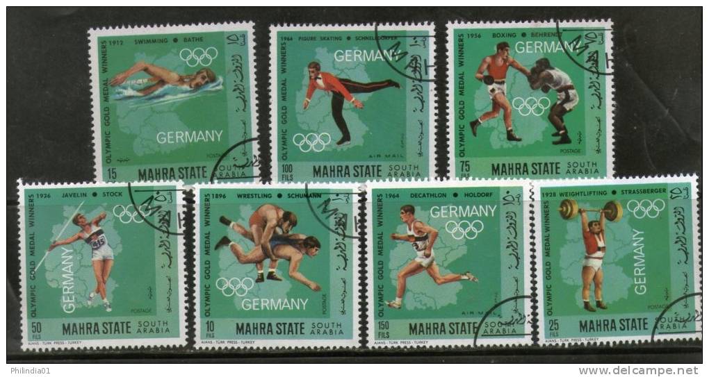 South Arabia - Mahara State Germany Olympic Games Gold Medal Winners 7v Set Cancelled # 5660A - Summer 1968: Mexico City
