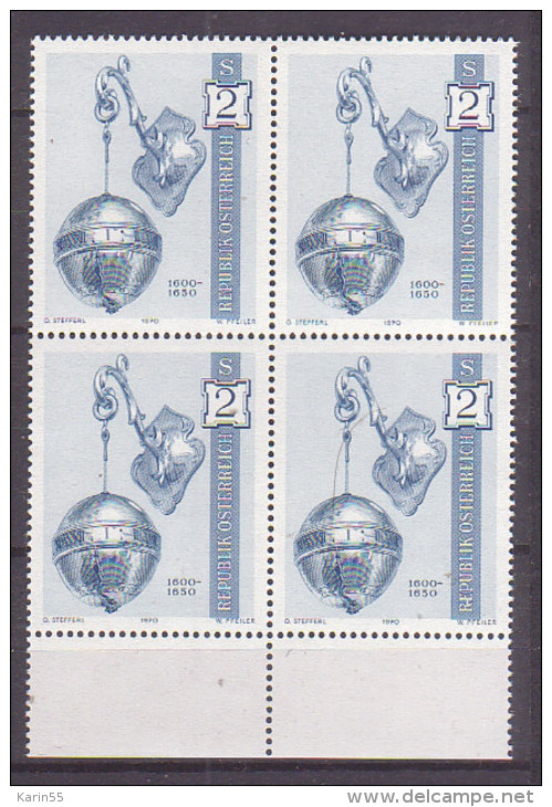 1970 , Mi 1329 ** -  4er Block Postfrisch - Alte Uhren - Uhr Von 1600-1650 - Nuevos