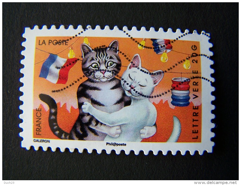 OBLITERE ANNEE 2014 N°980 COUPLE DE CHATS DU CARNET SOURIRES VACANCES AUTOCOLLANT ADHESIF - Oblitérés