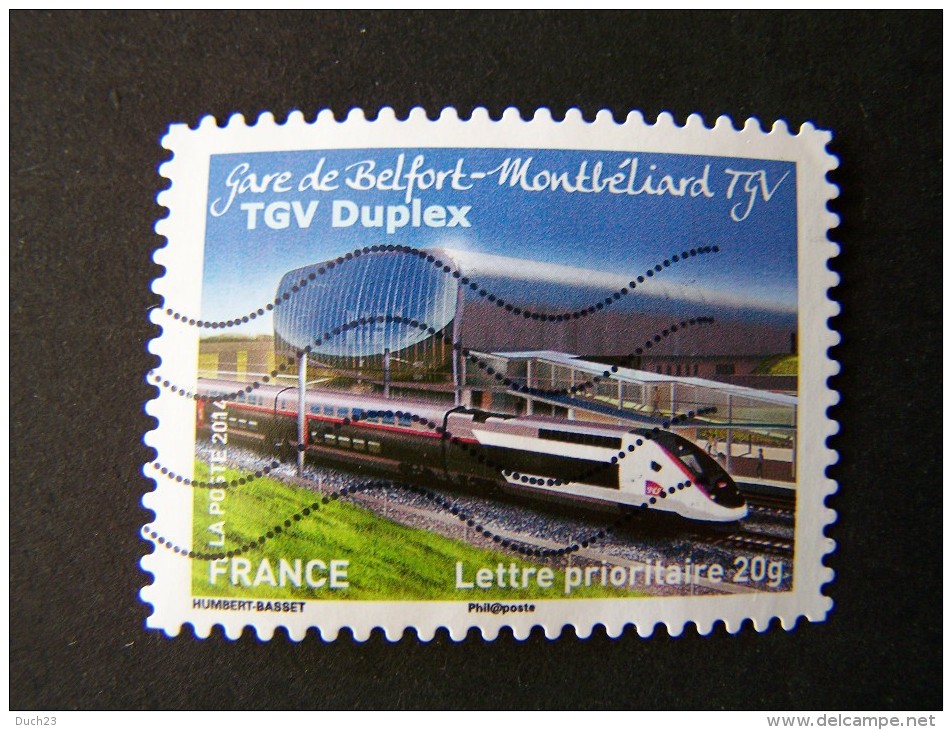 OBLITERE ANNEE 2014 N°1010 GARE DE BELFORT MONTBELIARD TGV DUPLEX DU CARNET LA GRANDE EPOPEE DU VOYAGE EN TRAIN - Used Stamps