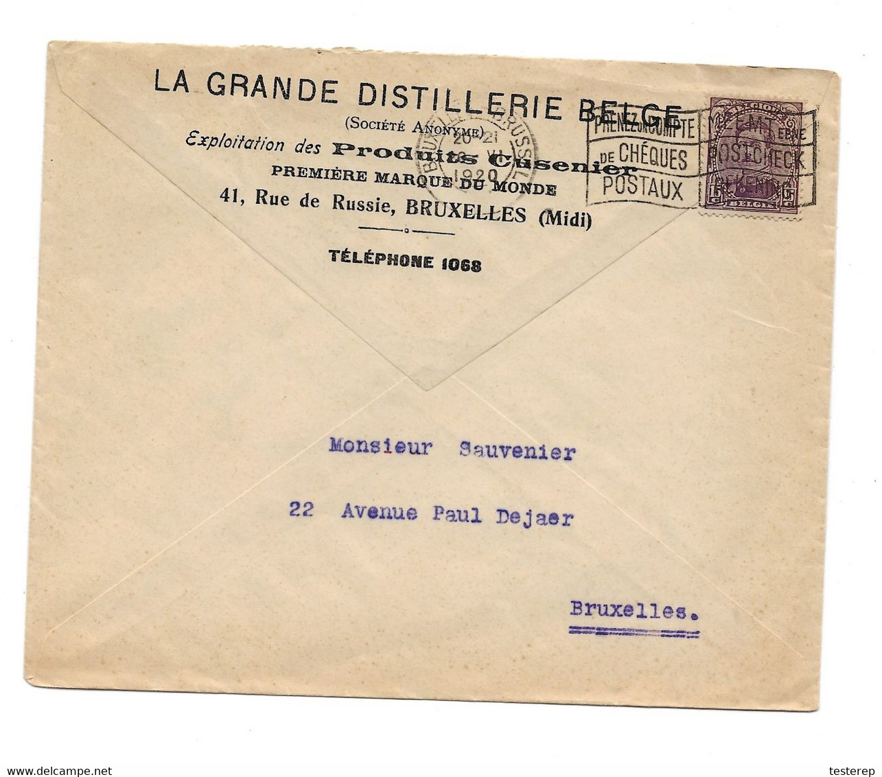 Nr 139  15 Ct 16.VI.1920  LA GRANDE DISTILLERIE BELGE + Publicité Bleue Au Verso  Complete Brief  Perfect - 1915-1920 Albert I