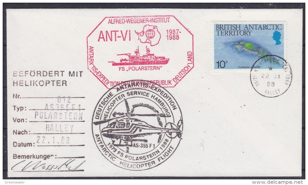 British Antarctic Territory 1988 Heli Flight (22.1.88) From Polarstern To  Halley Cover Si Pilot (20315) - Andere & Zonder Classificatie