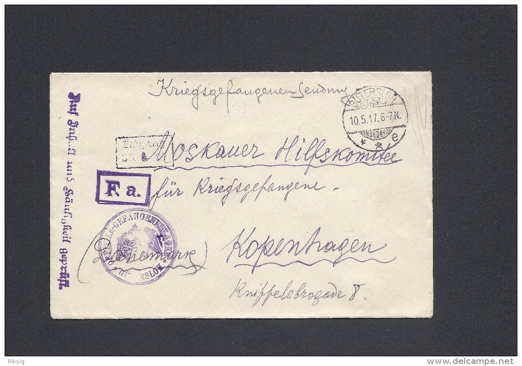 Cover. POW.   Offizier Gefangenen Lager. Gütersloh. Sent To Denmark 1917.  S-1743 - Other & Unclassified