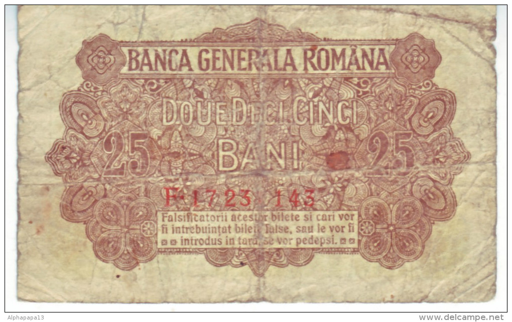 ROUMANIE 25 BANI OCCUPATION ALLEMANDE  1914/1918 - Rumania