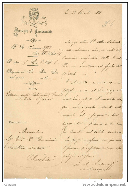 ART.BH – MUNICIPIO DI CIVITAVECCHIA P.G. NUMERO 2783 TIT. IX ART. 11 DEL 28 SETTEMBRE 1881 OGGETTO: RELAZIONE SUGLI STAB - Decreti & Leggi